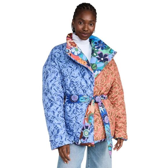 CeliaB Snowdon Quilted Tie Belt Floral Reversible Coat Multicolor Women's Medium - Picture 2 of 14